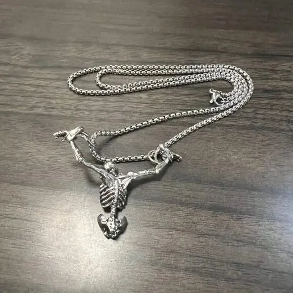 Skeleton Necklace Skull Crossbones Halloween Cosplay Punk Rock Gothic Jewelry